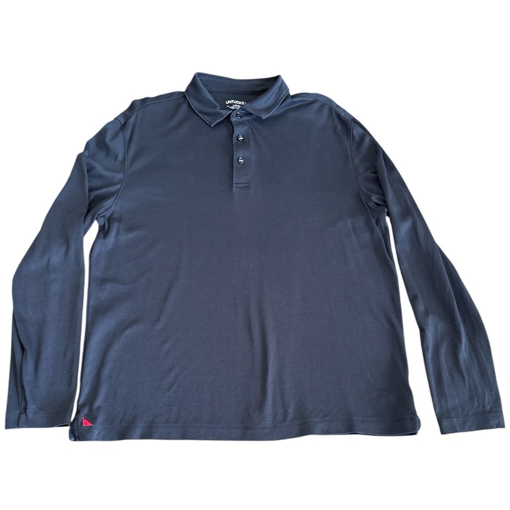 UNTUCKit Black Damaschino Long Sleeve 3 Button Polo 100% Cotton Mens Size Large